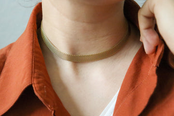 18K Gold Vintage Choker Herringbone Necklace Stainless Steel Waterproof Jewelry