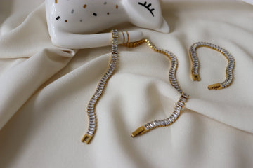 6mm Wide Stainless Steel Tennis Baguette Necklace 18K Gold Square Cubic CZ Zircon Stainless Steel Choker Necklace WATERPROOF Gold Jewelry