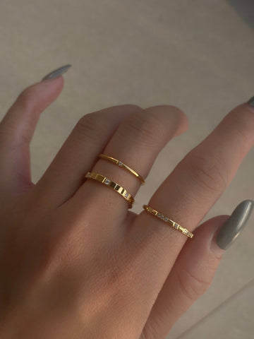 18k Gold Filled Stainless Zircon Wedding Designer Ring Simple Minimalist Stacked Rings For Women