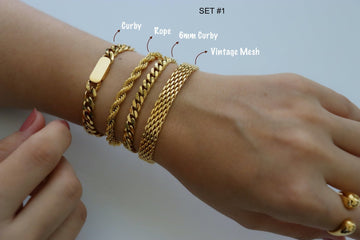 18K Gold Chain Beaded Bracelet, Love Bracelet, Vintage Mesh Choker Link Bracelet, Solid Bracelet Set