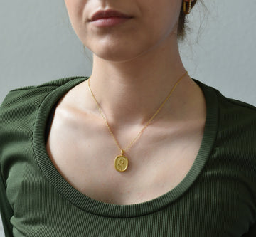 Personalized 18K GOLD SunFlower Charm Necklace Round Oval Coin Pendant Jewelry