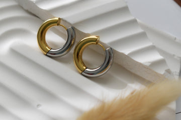 Gold Silver Mix Hoop Earrings, Hoop Earrings, Thick Hoop Earrings Silver Hoop Waterproof