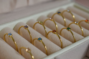 Gold Filled Birthstone Rings, Stacking Ring, Small Minimalist Ring,Women Gift for Her WATERPROOF