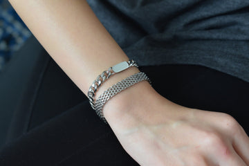 Sterling Silver Curb Link Bracelet - Silver Vintage Mens Bracelet WaterProof
