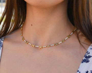 Gold Filled Link Chain Choker, Zircon Gems Choker,WATERPROOF Christmas Gift Handmade