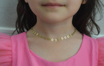 Kids Daisy Necklace - Kids Chain Necklace, Blue Daisy Flower Necklace Child Jewelry WATERPROOF Gold Filled Handmade Birthday Gift For Women