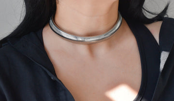 Silver Choker Necklace, Sterling Silver Thick Choker, Woman Choker Necklace Chunky Neck Chain Punk WATERPROOF
