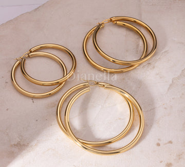 18K Gold Big Circle Hoop Earrings Geometric WATERPROOF Earrings