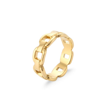 a gold ring with a chain on it