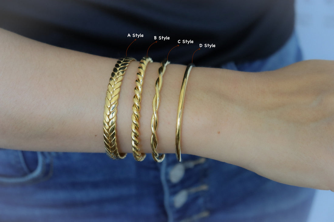 18K Gold Filled Cuff Bracelet Stainless Steel Adjustable Bracelet