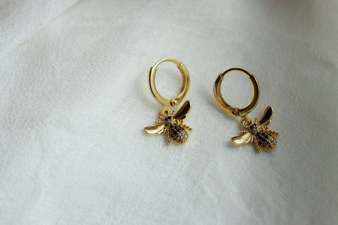 Gold Filled Bee Animal Earrings · Honeybee Hoop Dangle Drop Earring Waterproof Animal Gold Studs Jewelry Gift Jewelry For Her Women Daughter