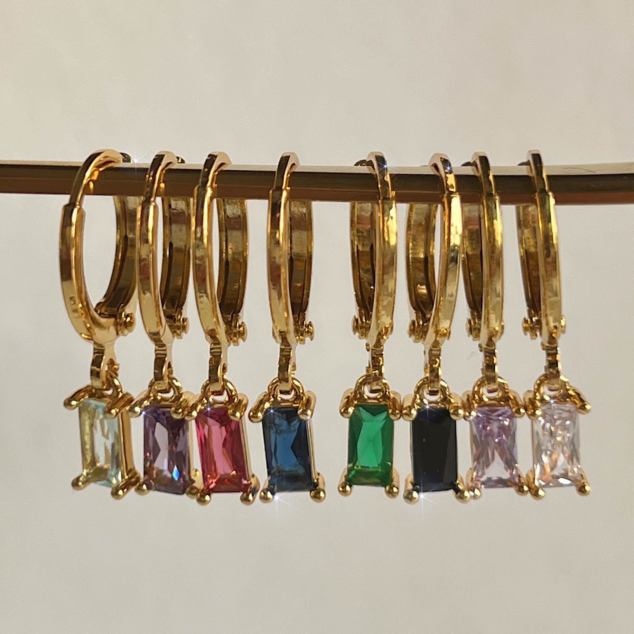 18K Gold Zircon Stone Earrings WATERPROOF Jewelry Personalized Gift