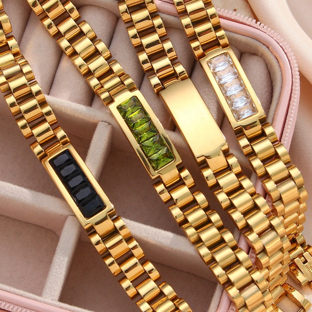 Personalize 18K Fine Polished Gold Watch Band Bangle Watch Bracelet