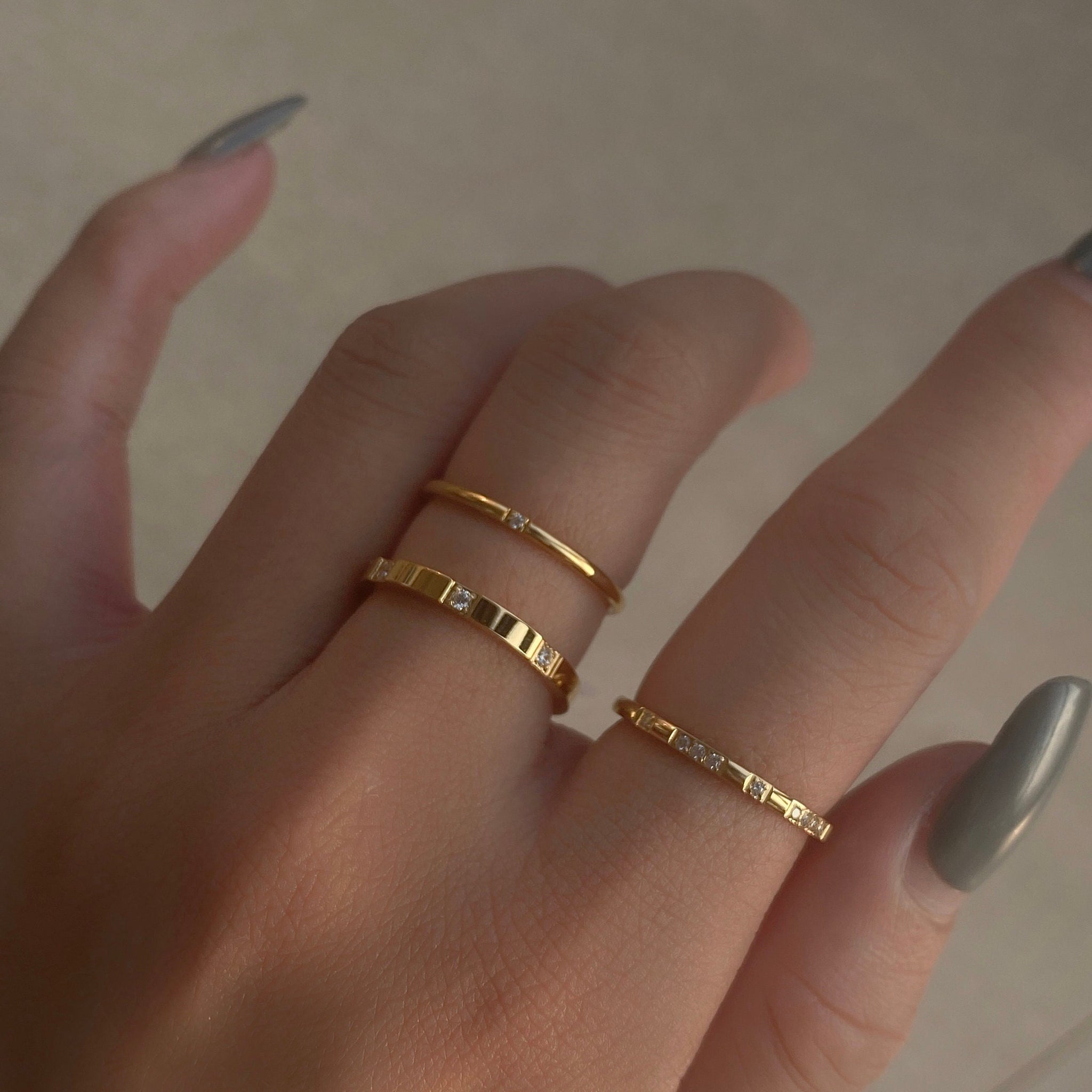 18k Gold Filled Stainless Zircon Wedding Designer Ring Simple Minimalist Stacked Rings For Women