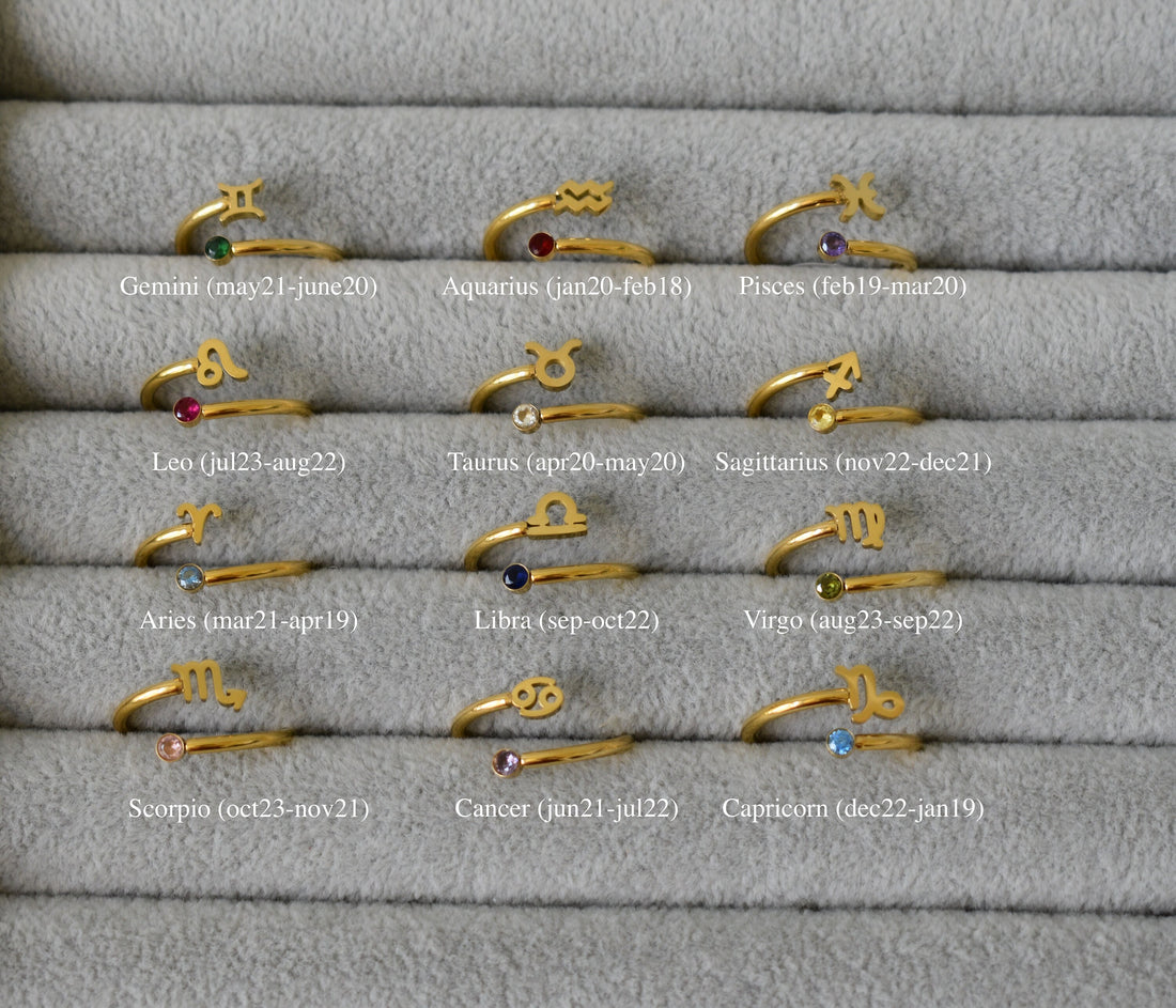Zodiac Birthstone Birthday Rings · Gold Adjustable Ring, Zodiac Jewelry Birth Month Rings Waterproof