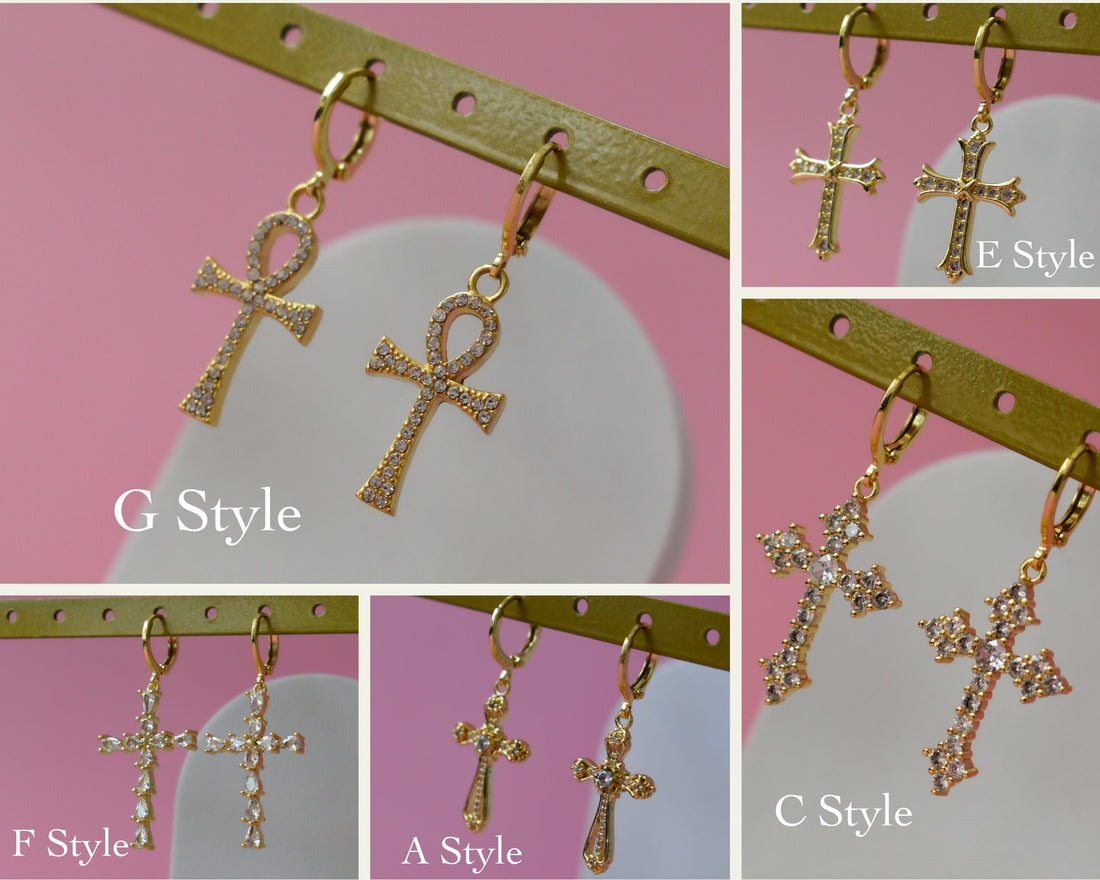 Gold Filled Cross Earrings Dangle Handcrafted Hoop Huggie Christmas Earrings Women Homemade Gift for Her Girlfriend WATERPROOF Jesus Jewelry