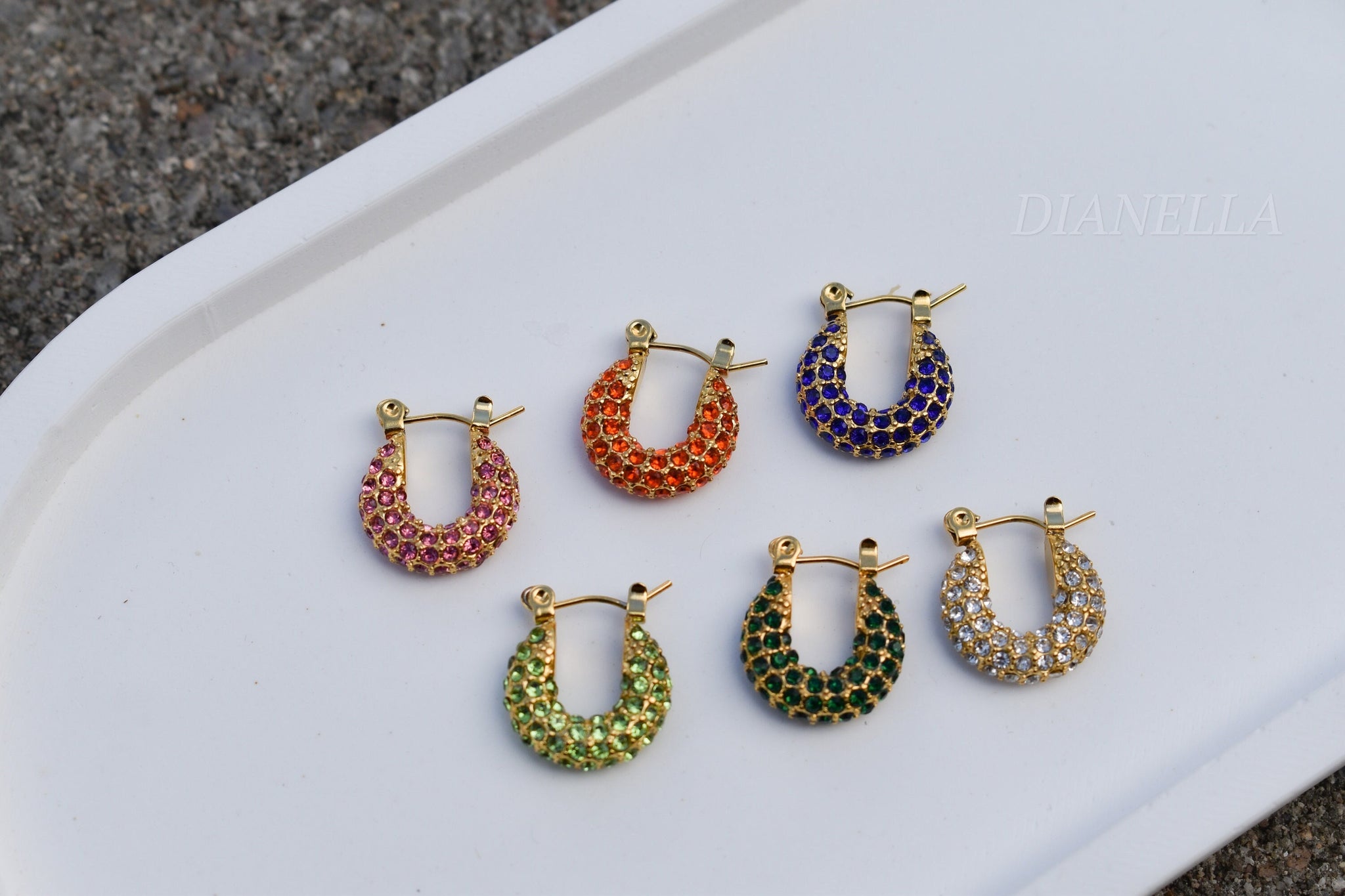 Gold Filled Hoop Earrings, Zircon Emerald Earrings, Huggie Earrings, Colorful Earrings