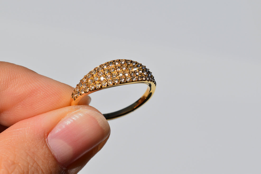 Pave Signet Ring • Gold Filled Band Skinny Wide Ring • Stacking Ring • Diamond Signet Ring • Statement Ring • Gift For Mom WATERPROOF Rings