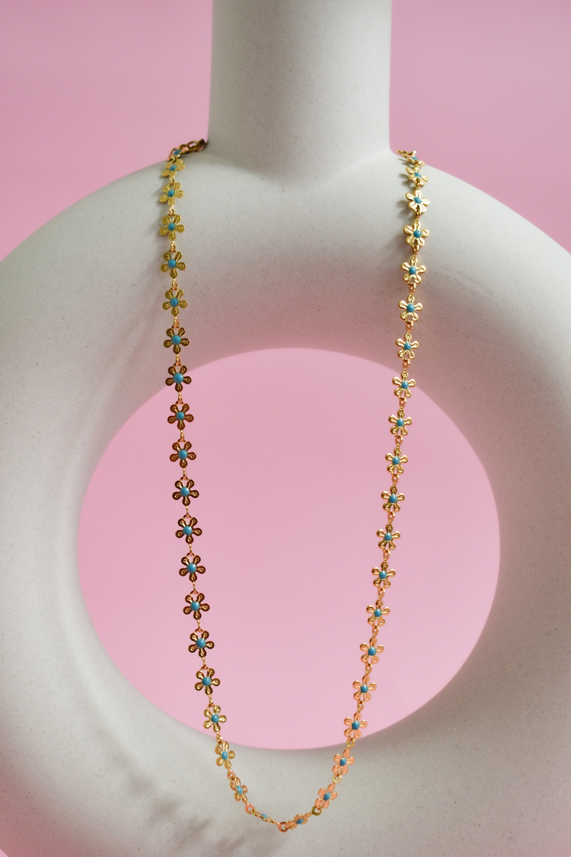 Kids Daisy Necklace - Kids Chain Necklace, Blue Daisy Flower Necklace