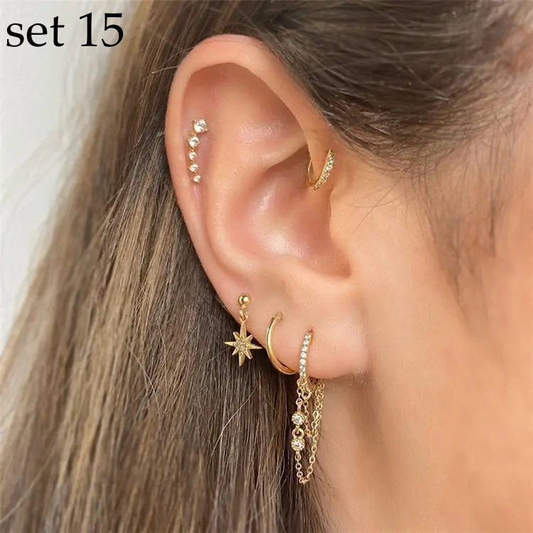 Piercing Earring Set, Twinkle Star Moon Galaxy Stunning Conch Piercing Helix Earrings