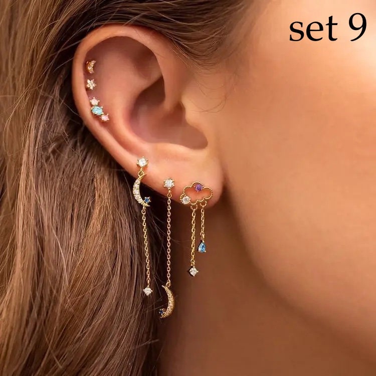 Piercing Earring Set, Gold Earring Set, Conch Piercing, Opal Earrings, Cartilage Piercing Not A Pair, Helix Earrings, Christmas Gift For Her