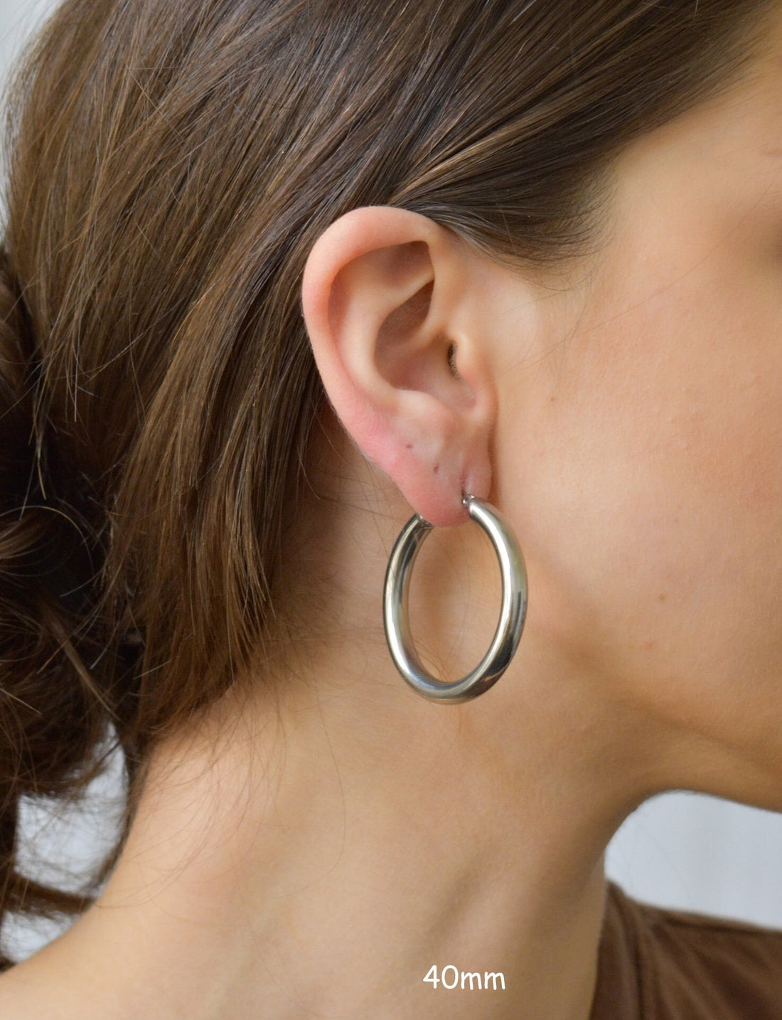 Sterling Silver Gold Steel Circle Hoop Earrings, WATERPROOF Earring