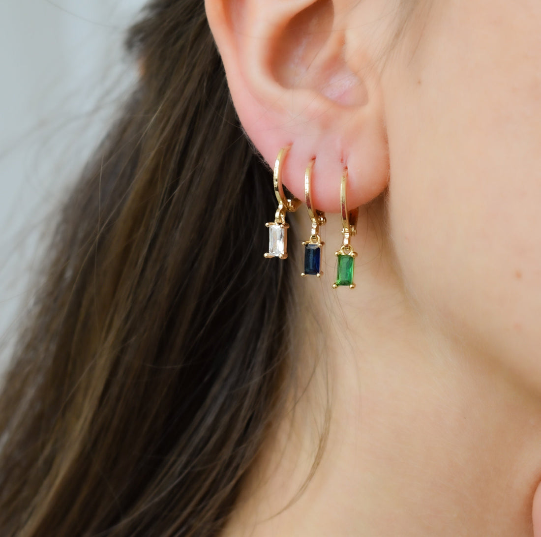 18K Gold Zircon Stone Earrings WATERPROOF Jewelry Personalized Gift
