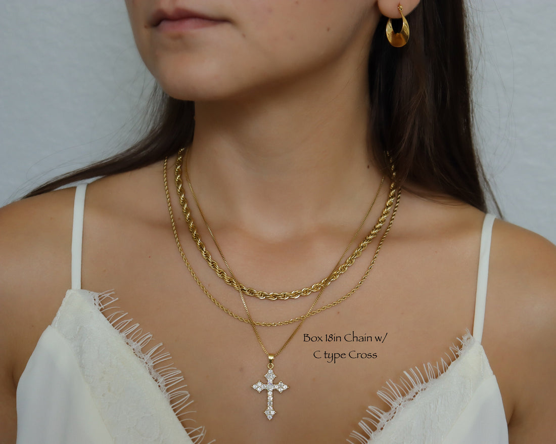 Gold Cross Necklace Gold Dainty Religious Cross Unisex Women Men Kids Necklace Stainless Steel Chain Pray Rosary Pendant Gift, WATERPROOF