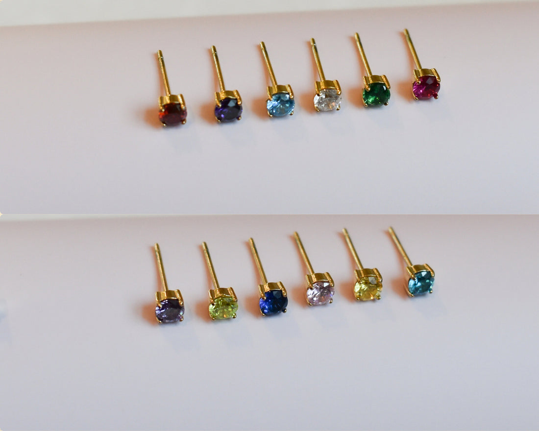 Birthstone Earrings, Birthstone Stud Earrings, Small Dainty Mini Stud Emerald Green Earrings Birthday Gift Jewelry Her Birthstone WATERPROOF