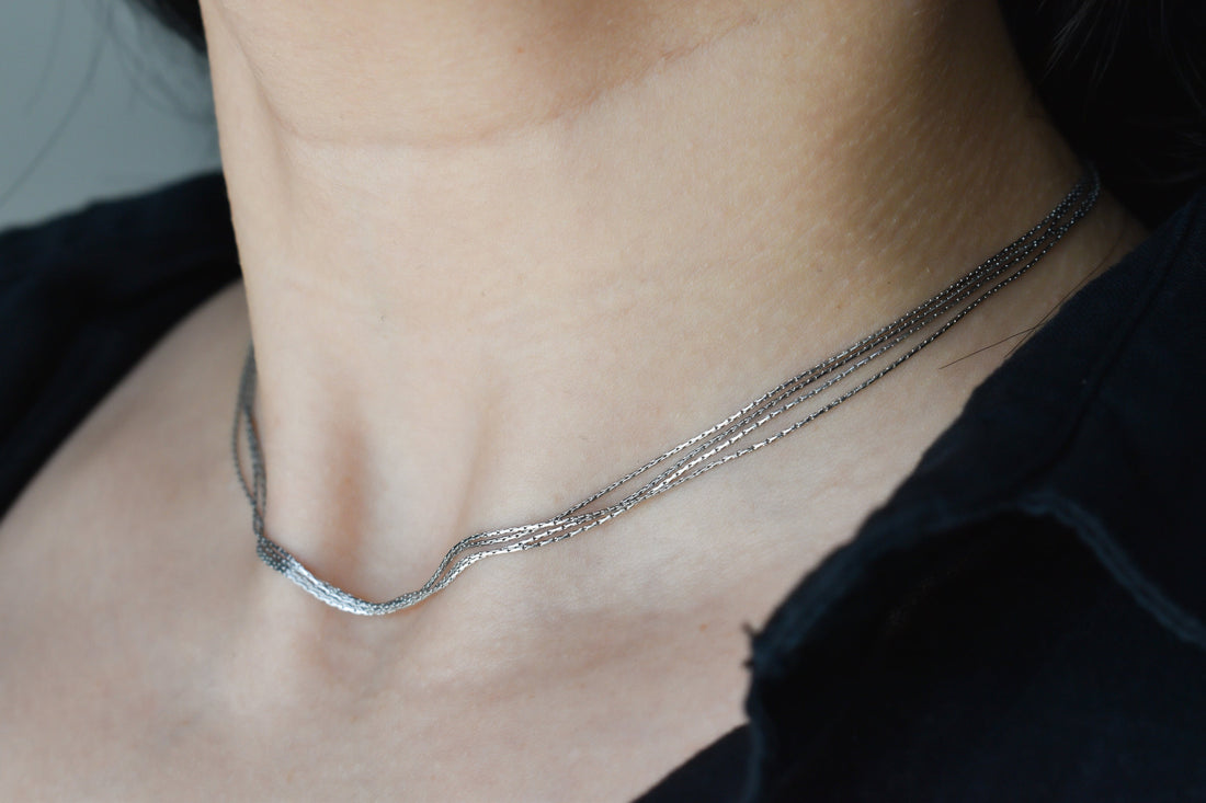 Silver Layer Necklace, Snake Minimalist Chain Necklace, Snake Overlapping Necklace For Bouquet, Silver Layer Necklace WATERPROOF