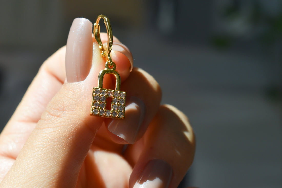 GOLD Lock Pendant Love Lock Earrings WATERPROOF Diamond Necklace Gold Pendant Necklace Gold Mexican Earrings Girl Gift Girlfriend Mom Mother