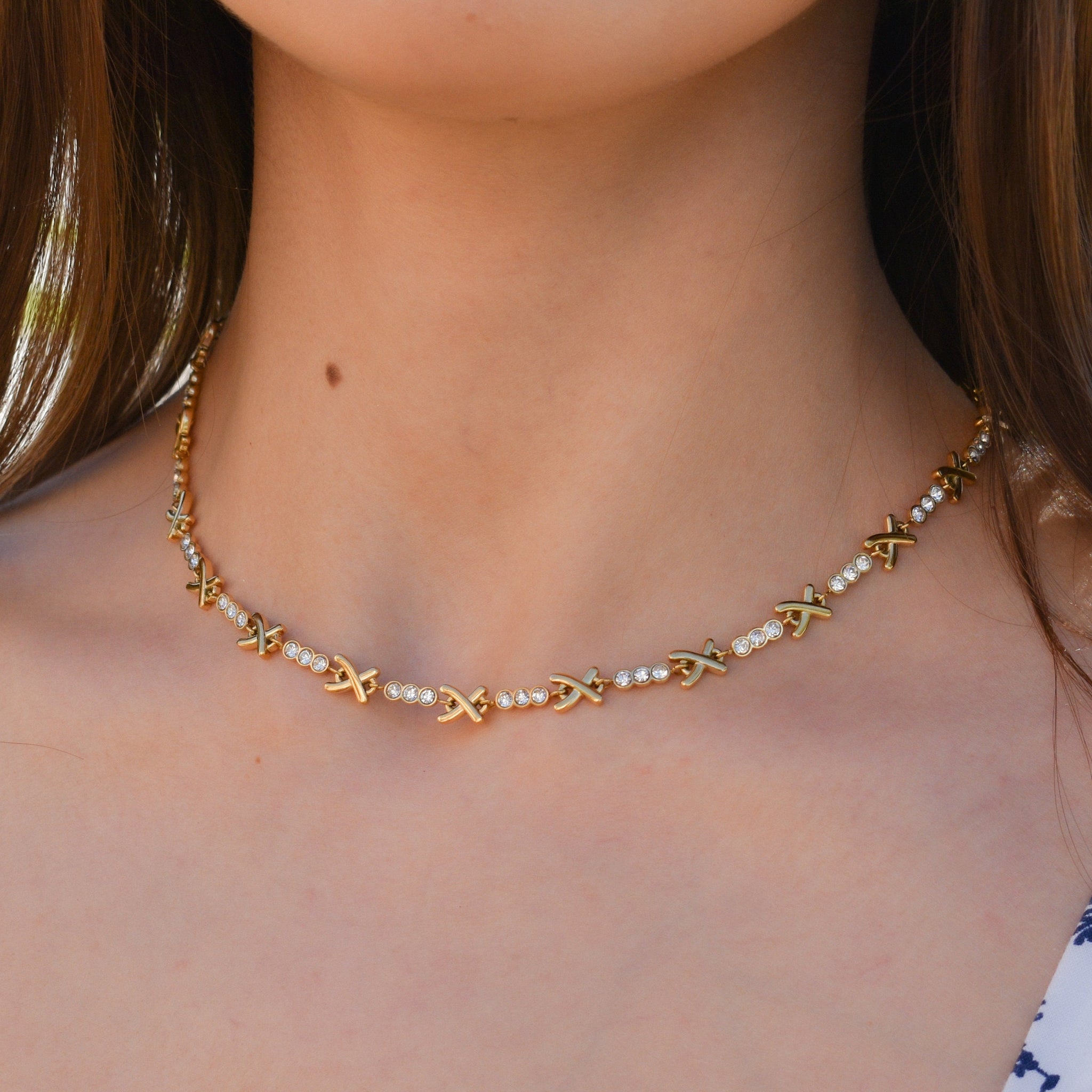 Gold Filled Link Chain Choker, Zircon Gems Choker,WATERPROOF Christmas Gift Handmade
