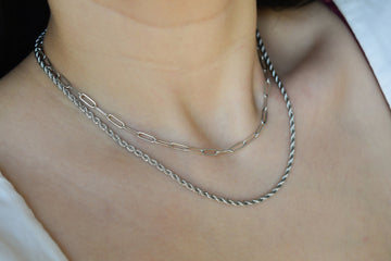 Silver Necklace Layered Set, Sterling Silver Multi Layered Necklace Silver Link Chain Multi Strand Chain Necklace Gift for Father WATERPROOF