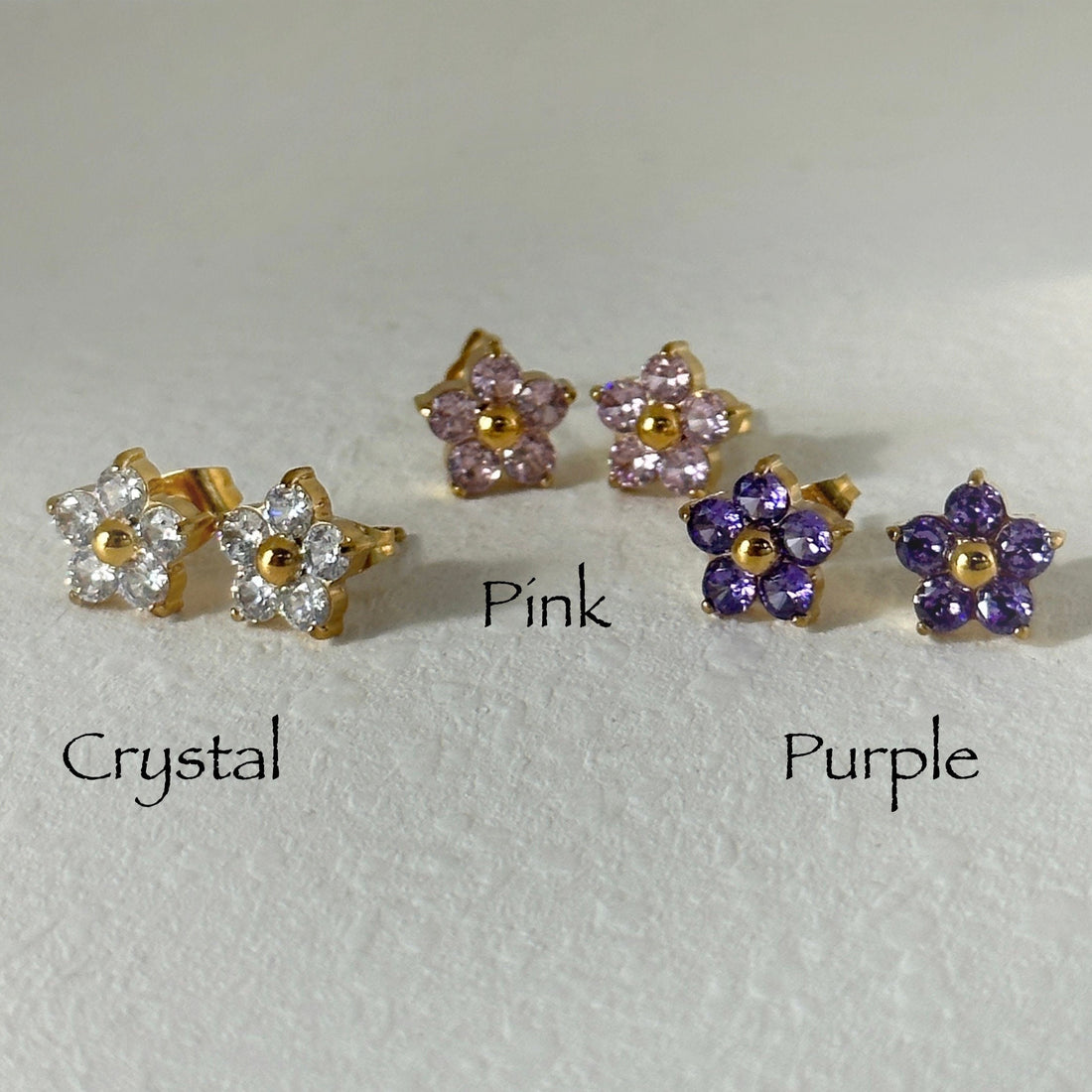 Daisy Flower Stud Earrings - Crystal Zircon Gold Star Stud Earrings, Purple Stone Stud Earrings, Flower Earrings, WATERPROOF Minimalist Gift