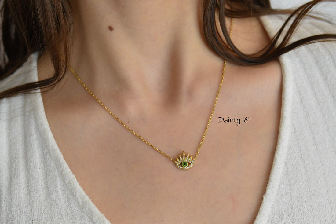 Evil Eye Necklace - Emerald Evil Eye Crystal Devil Eye Necklace, Gold Filled Chain Amulet Necklace Gift WATERPROOF Gypsy Christmas Jewelry