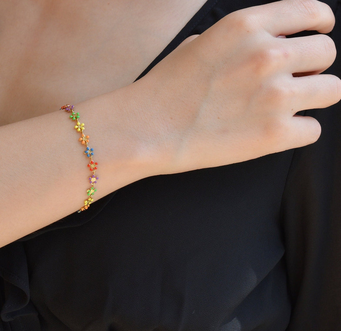 Daisy Necklace, Daisy Colorful Chain, Daisy Belly Chain, Body Chain, Gold Daisy Bracelet, Anklet, Summer Jewelry WATERPROOF