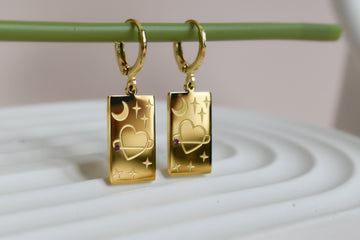 GOLD Tarot Earrings · Necklace SET Heart Leo Sun Evil Eye Love Zodiac Hoop Earring Huggies Handmade Birthday Gift Minimalist Design Jewelry