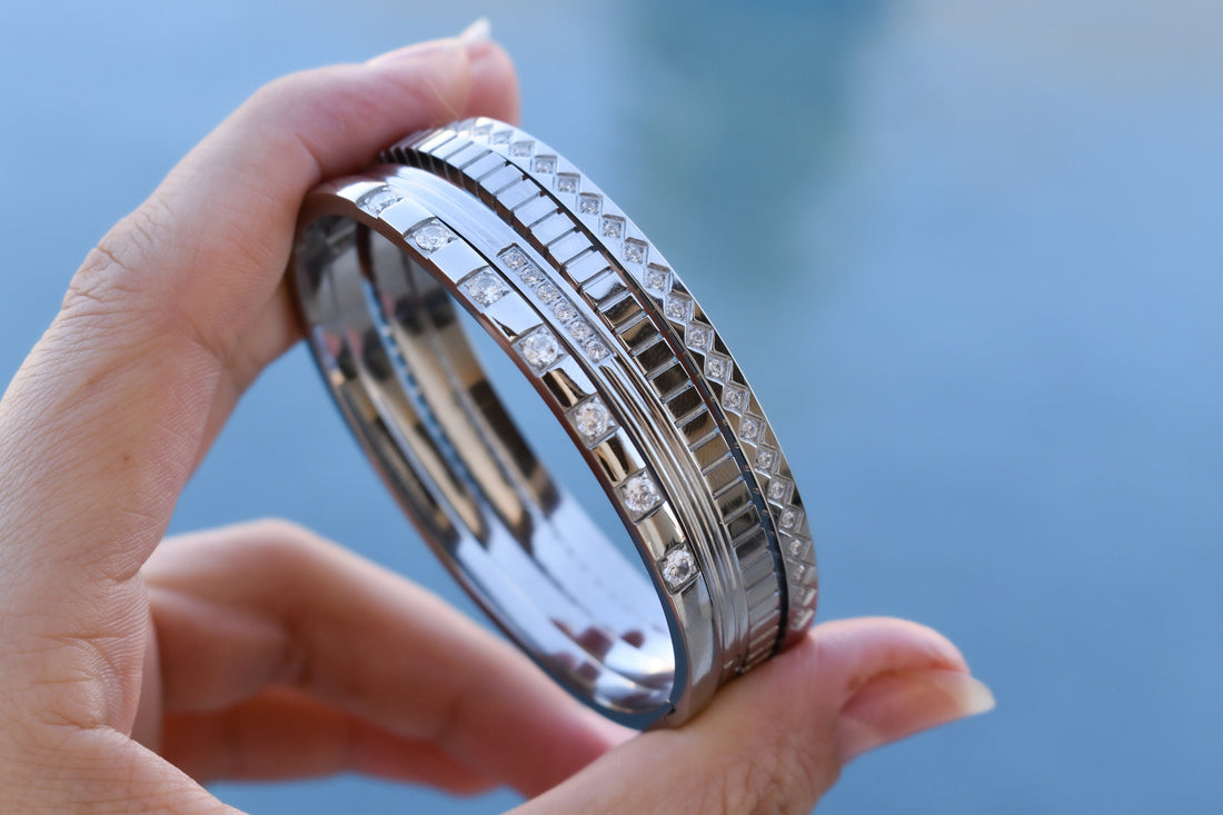 Silver Bangle Bracelet Shiny Crystal Zircon Diamond Bracelet
