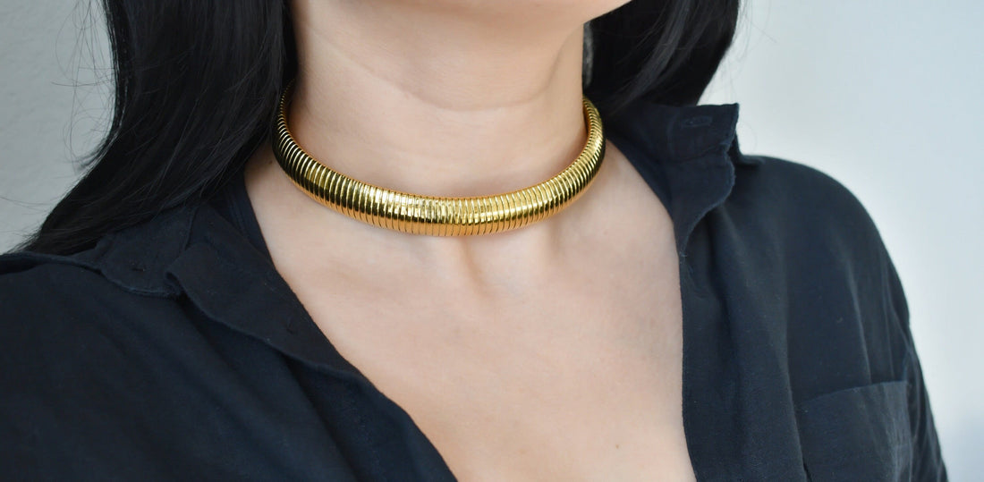 Silver Choker Necklace, Sterling Silver Thick Choker, Woman Choker Necklace Chunky Neck Chain Punk WATERPROOF