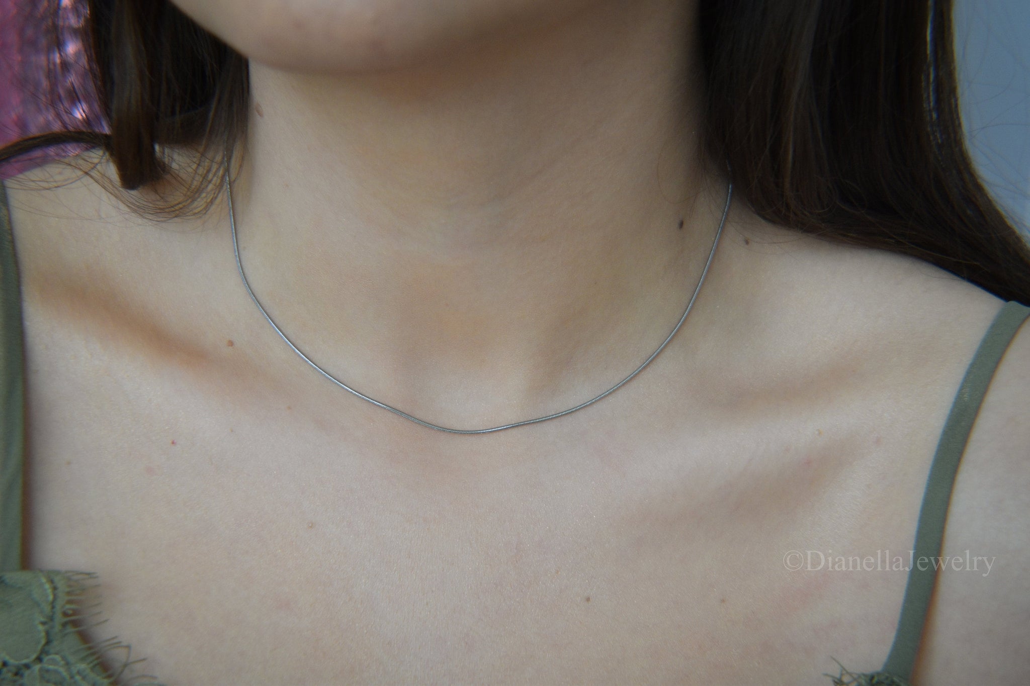 Silver Mini Round Snake Herringbone Chain Necklaces Stainless Steel 1mm Chain Stainless Steel Chain WATERPROOF Necklace